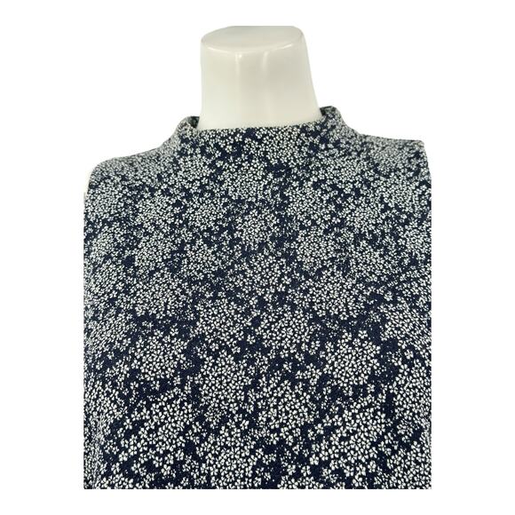 Michael Kors Top Womens Medium Navy Sleeveless Mock Neck Textured Office Preppy - Picture 2 of 10